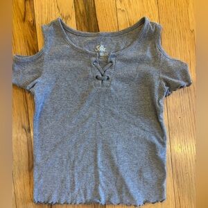 Justice Gray Ribbed Cold Shoulder Short Sleeve Top Girls Size 10